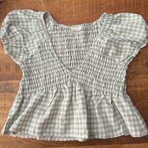 V neck green gingham shirt, size medium.